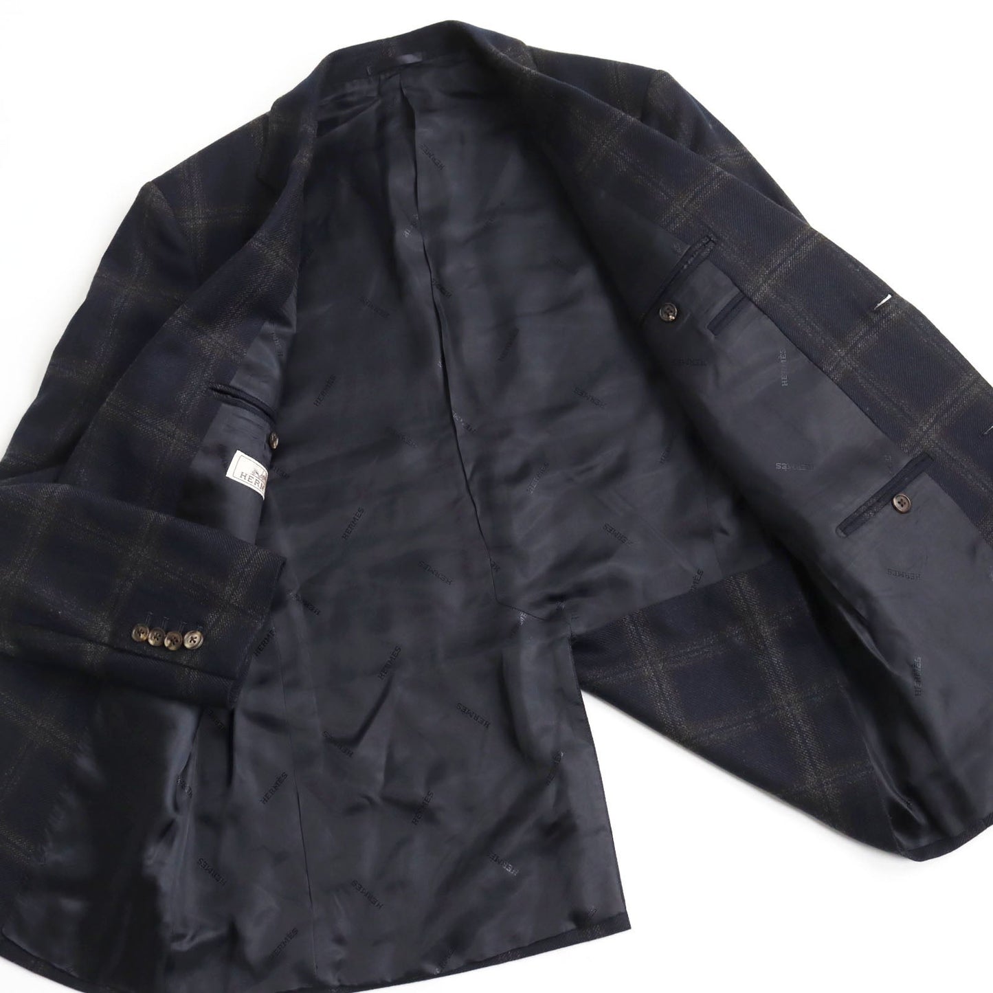 HERMES tailored jacket Outer: 100% cashmere, Lining: 100% cupra Navy brown mens 48