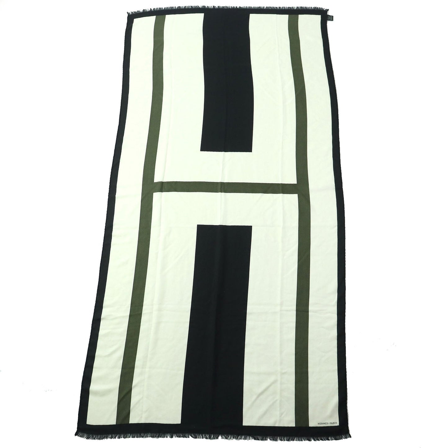 HERMES shawl Main: 70% cashmere, Main: 30% silk Black White Khaki Women