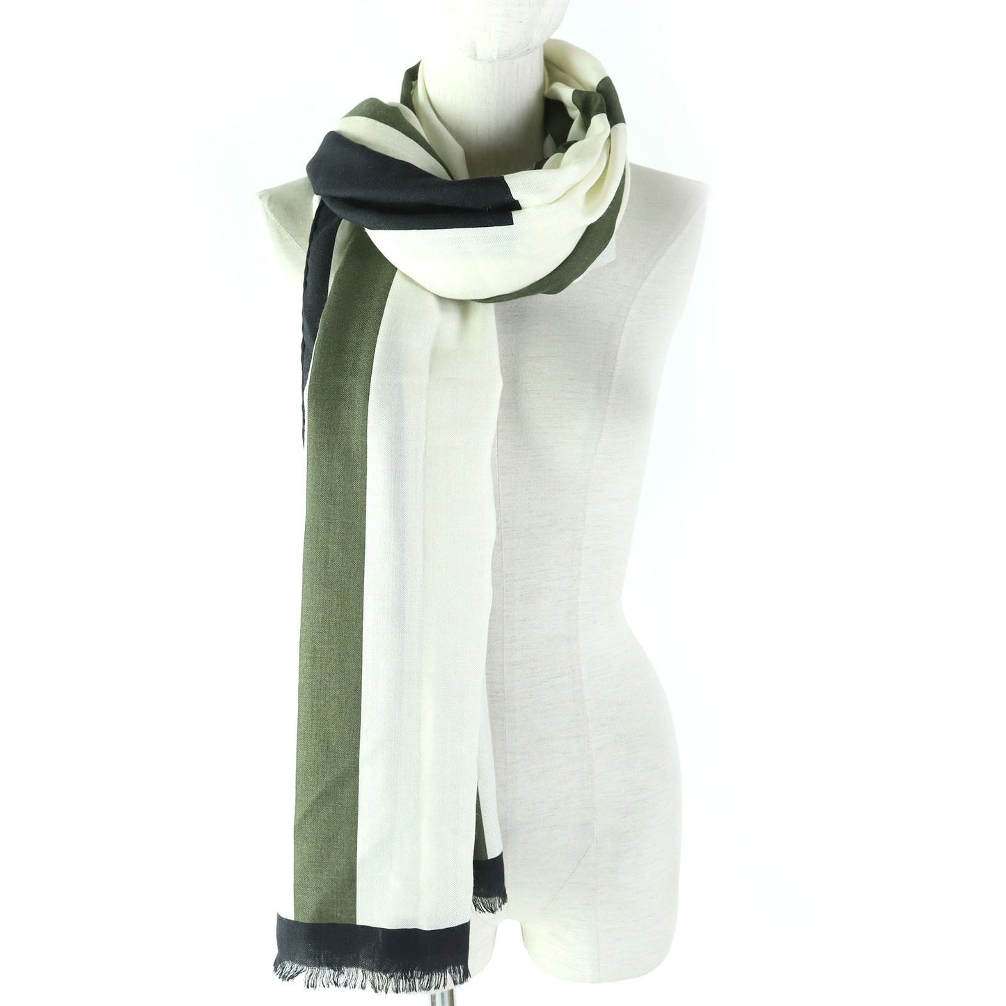 HERMES shawl Main: 70% cashmere, Main: 30% silk Black White Khaki Women