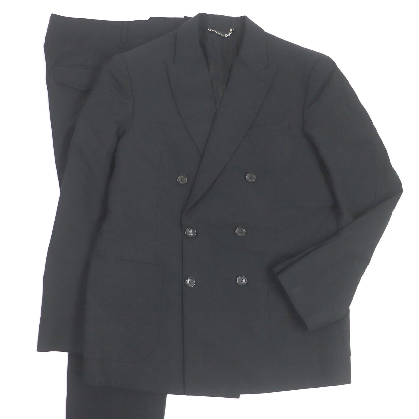 LOUIS VUITTON suit Outer: 93% cotton, Outer: 7% nylon, Lining: 74% cupra, Lining: 26% cotton, Pants: 93% cotton, 7% nylon Lining: 100% cotton black mens 48