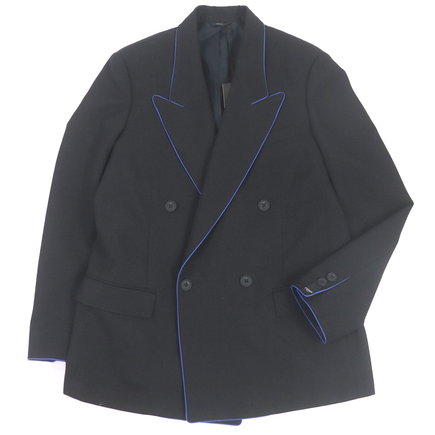 FENDI tailored jacket FJ0641 Outer: 97% wool, Outer: 3% polyester, Lining: 100% cupra black Double-breasted Gabardine Blazer mens 48