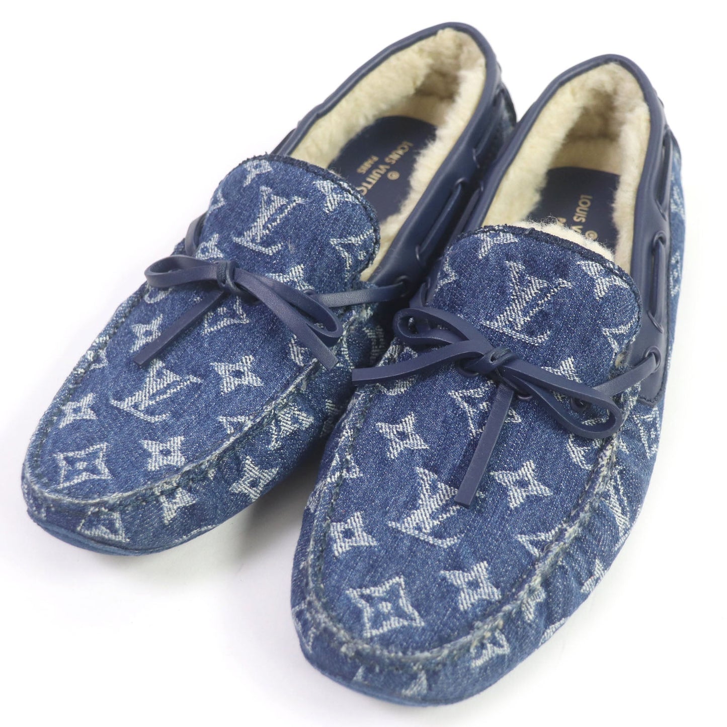 LOUIS VUITTON loafers Front: Monogram denim Back: Mouton blue Arizona line mens 6