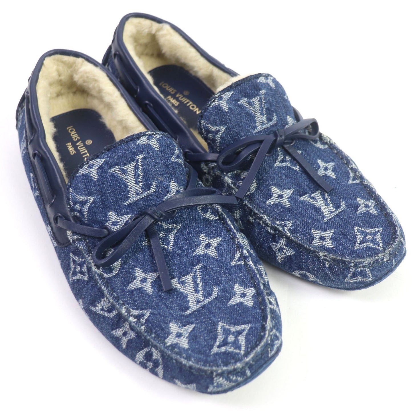 LOUIS VUITTON loafers Front: Monogram denim Back: Mouton blue Arizona line mens 6