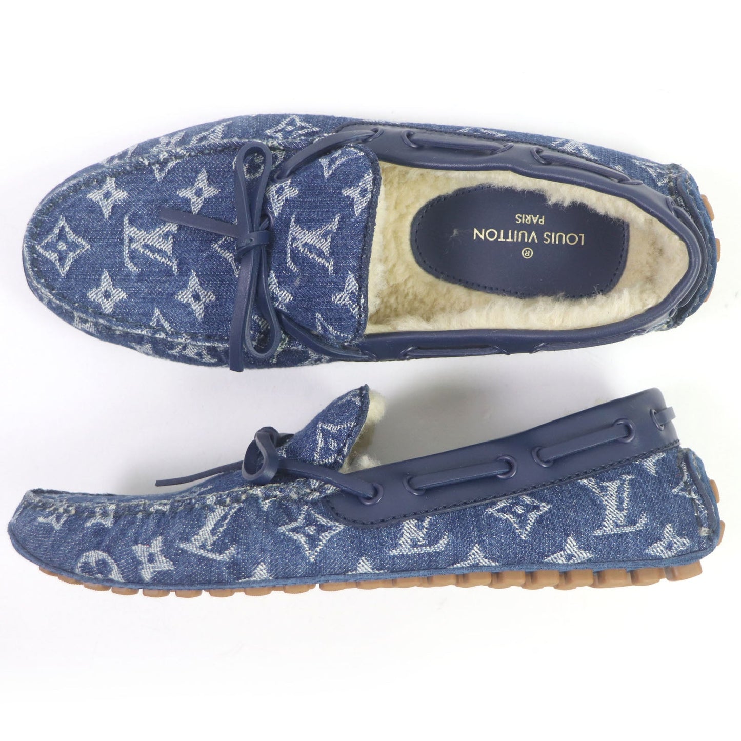 LOUIS VUITTON loafers Front: Monogram denim Back: Mouton blue Arizona line mens 6