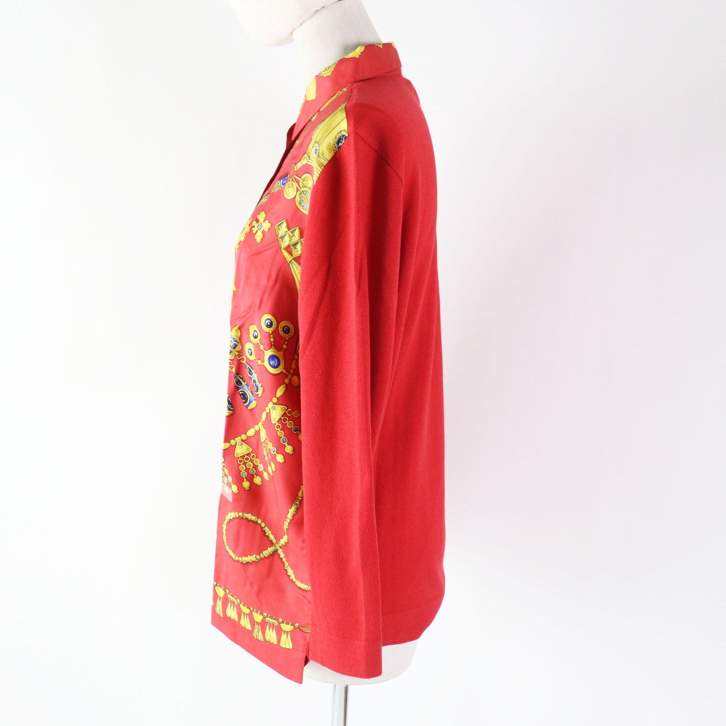 HERMES Long sleeve shirt Printed part: 100% silk; Knitted part: 85% cotton, 15% wool (15% cashmere) Red type Parures Des Sables Desert Accessories Women S
