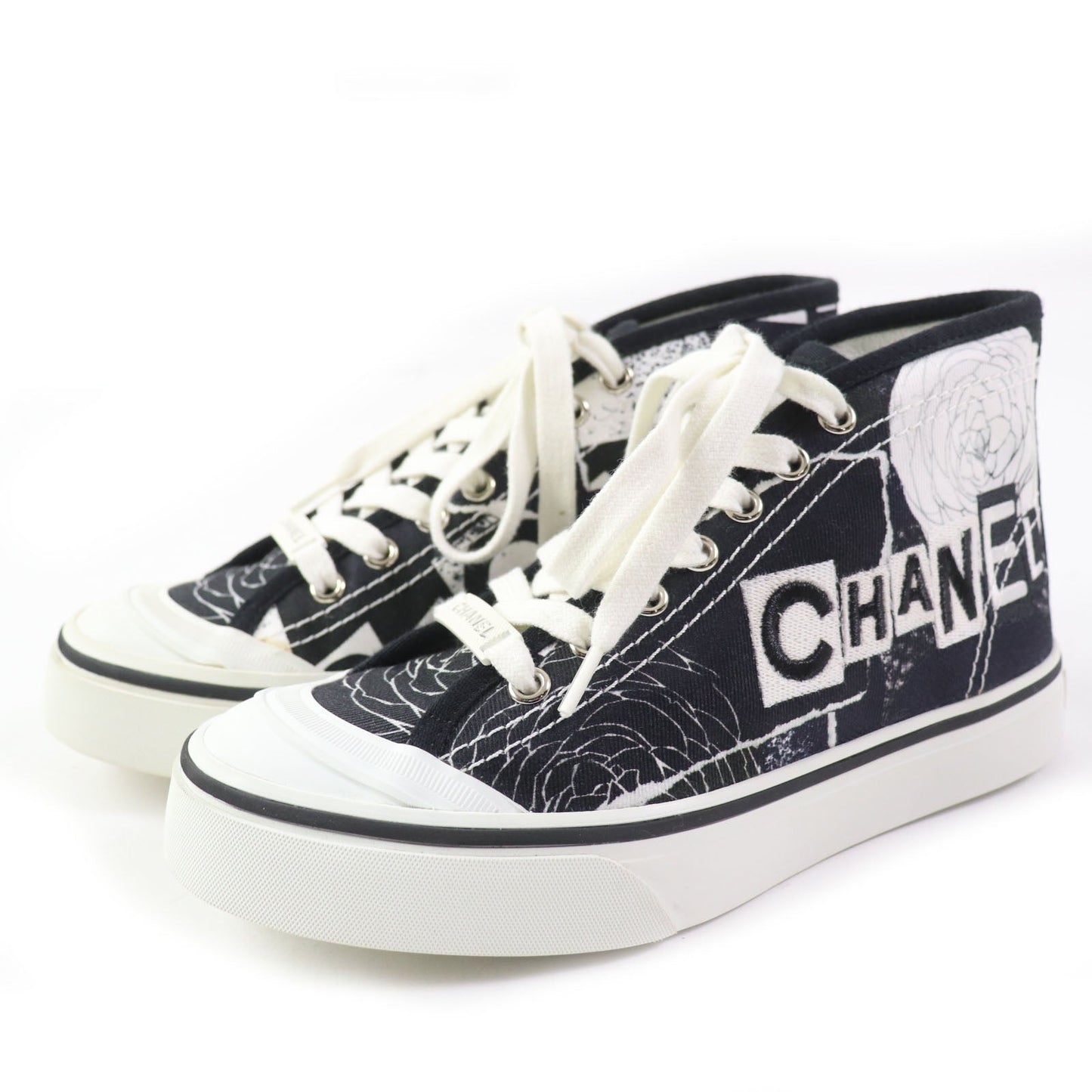 CHANEL High cut sneakers 20P G35960 Main: Canvas, Main: Rubber White black Graffiti Mid Cut Women 35