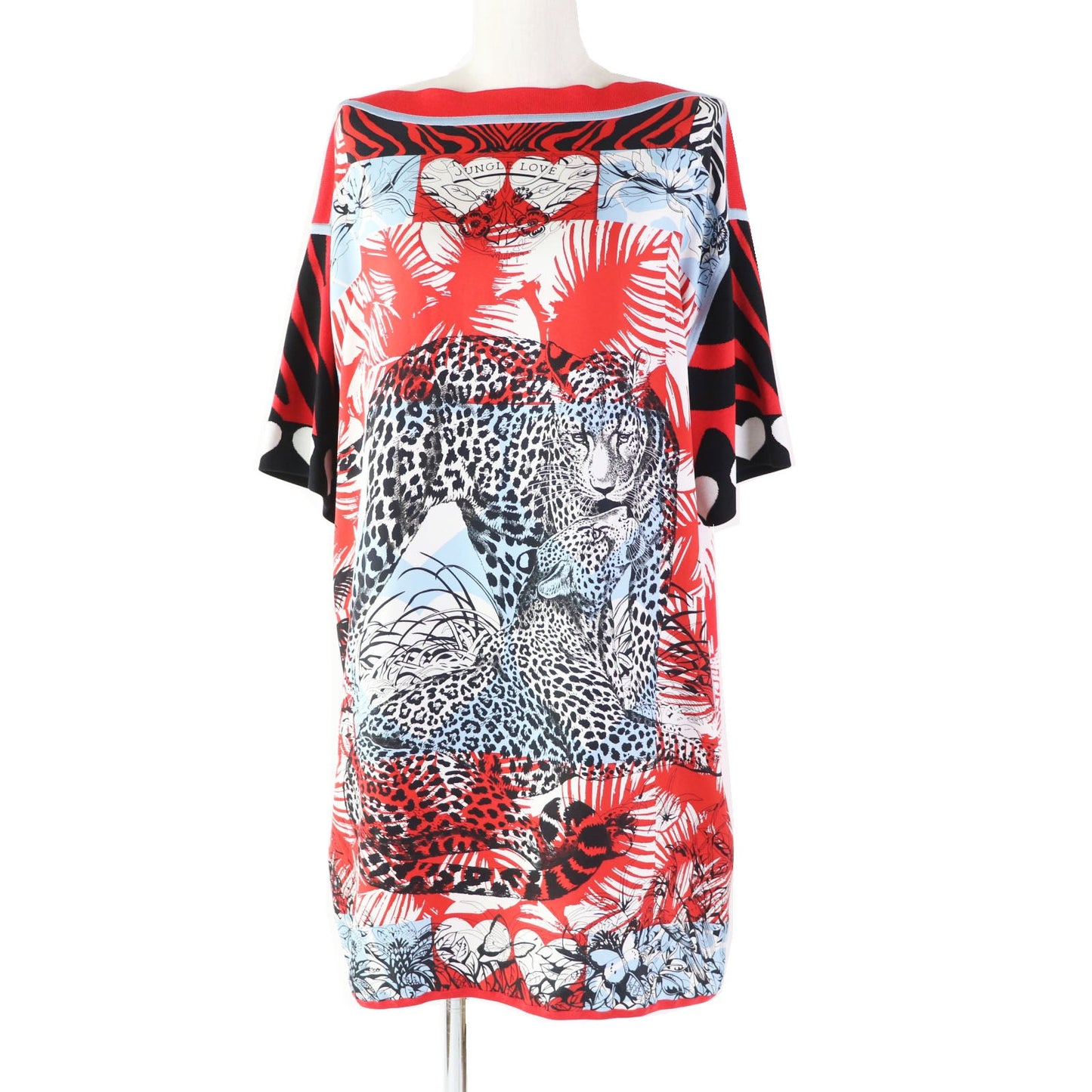HERMES one piece 3E2827D3 Outer: 100% silk, Other: 86% viscose, 10% silk, 3% polyamide, 1% polyurethane Other: 95% silk, 4% polyamide, 1% polyurethane Red JUNGLE LOVE Women 38
