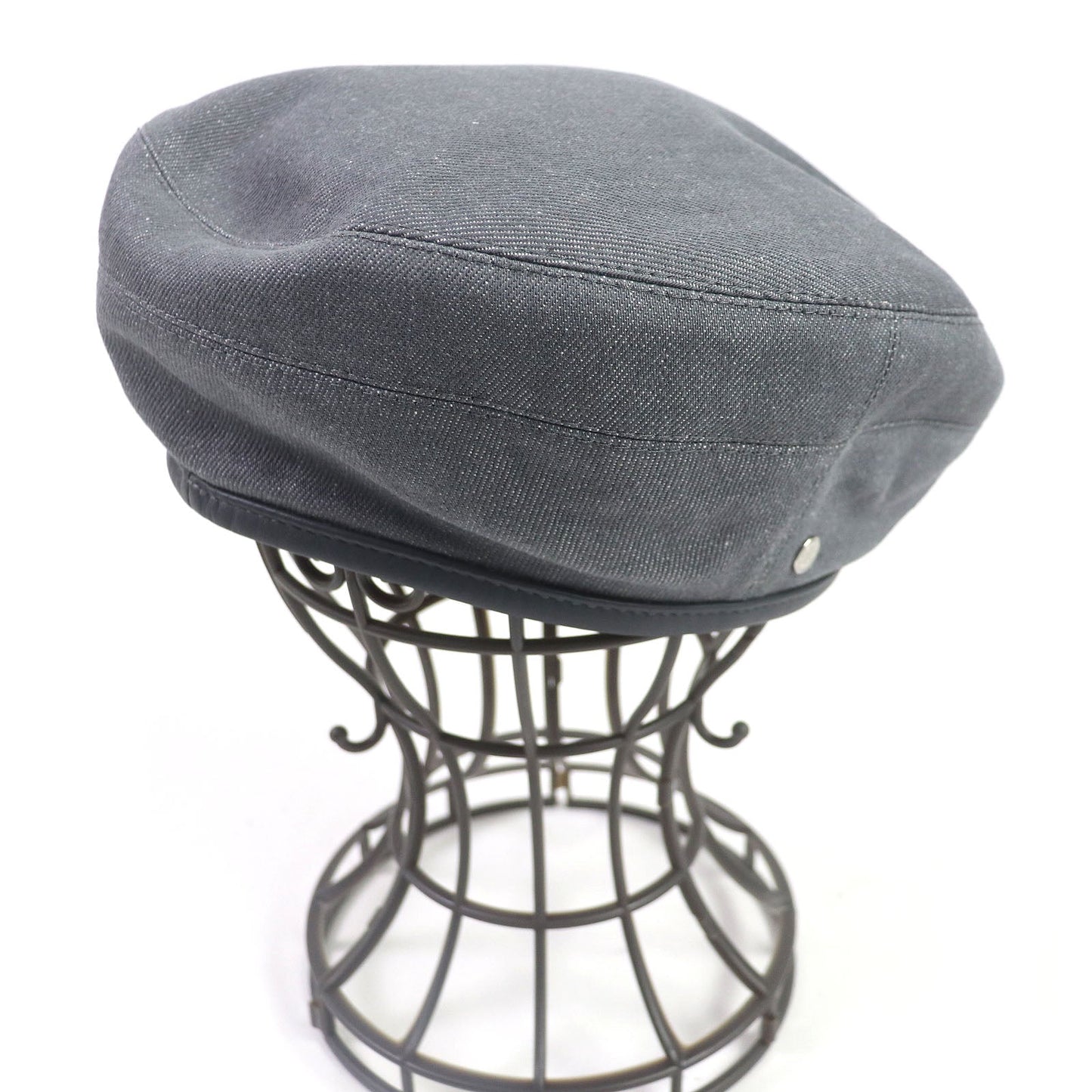 HERMES beret Main: 100% cotton, Lining: 65% rayon, Lining: 35% silk, Part: 100% leather gray Saint Honor Women