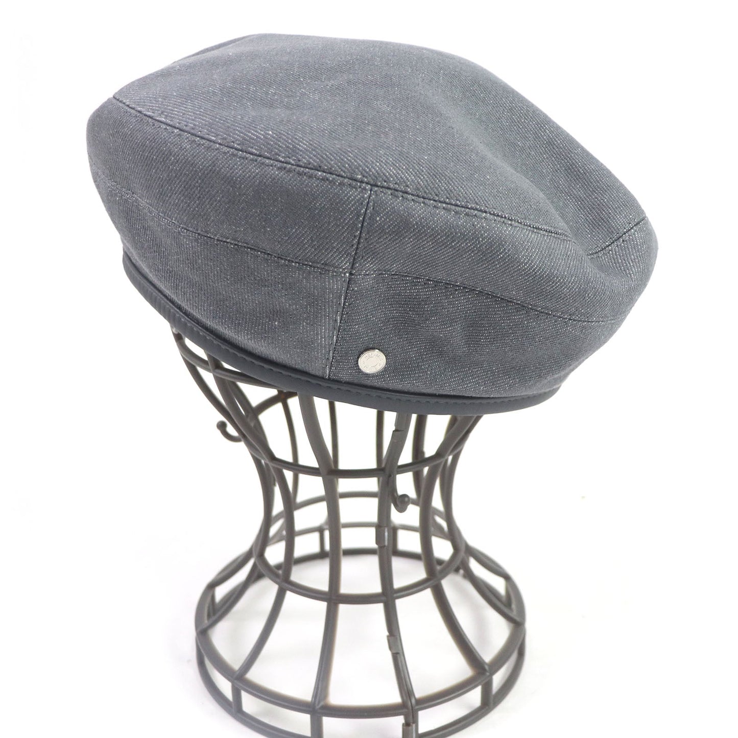 HERMES beret Main: 100% cotton, Lining: 65% rayon, Lining: 35% silk, Part: 100% leather gray Saint Honor Women