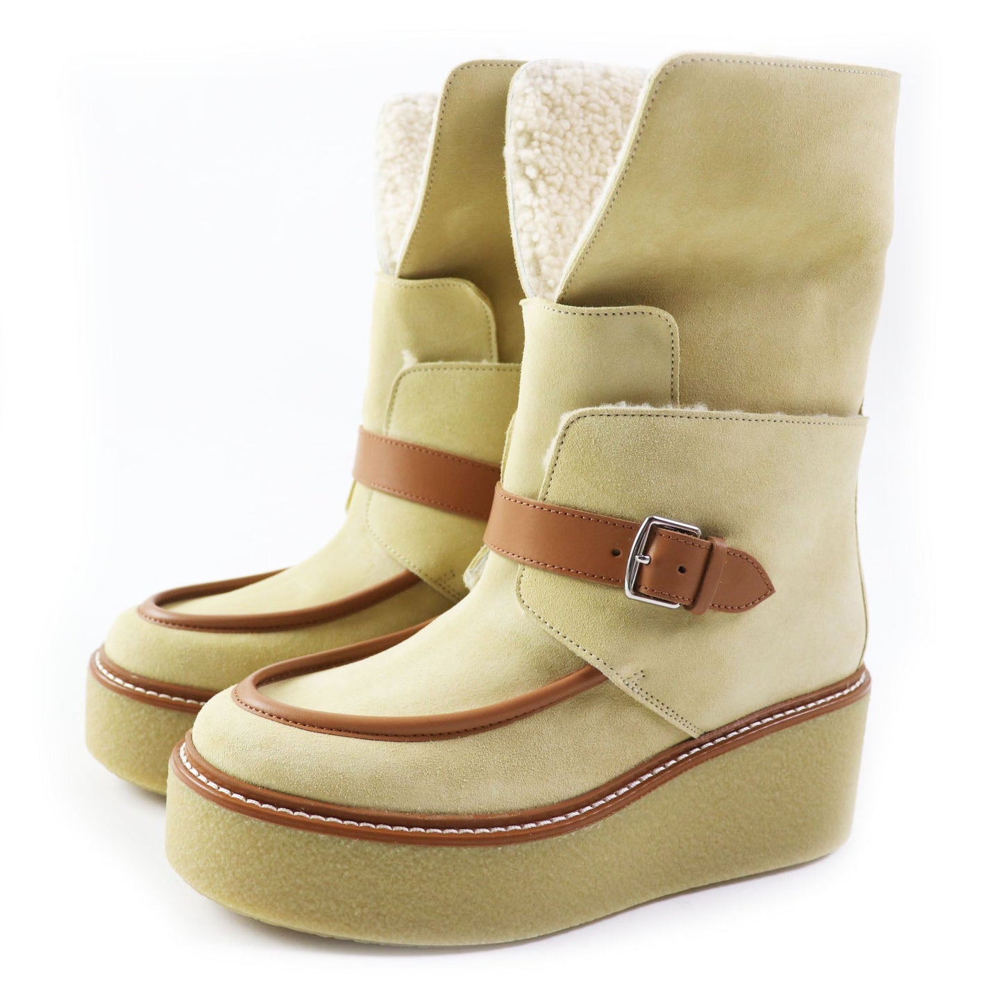 HERMES short boots Beauveroy/Calfskin Beige Palomino Emisfer Women 35