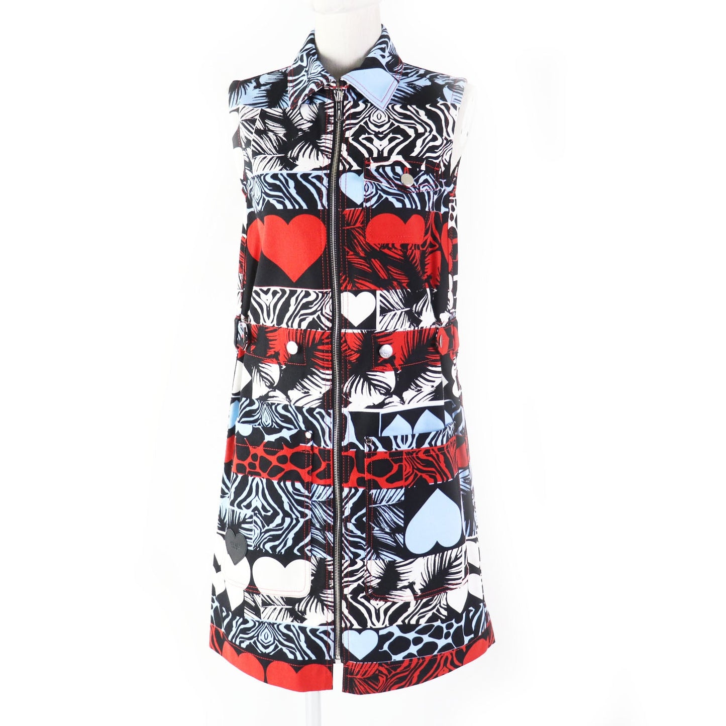HERMES one piece 3E0551D1 Outer: 98% cotton, Outer: 2% polyurethane, Lining: 64% cotton, Lining: 33% rayon, Lining: 3% polyurethane, Leather: Cowhide Multi Wild print denim dress Women 34