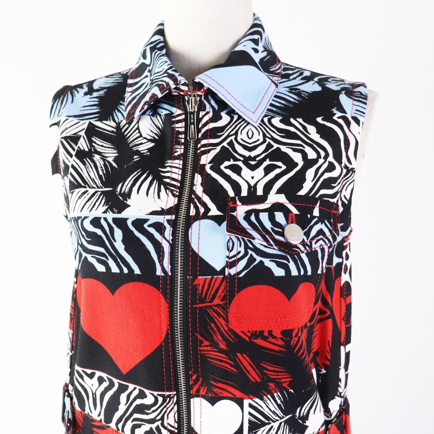 HERMES one piece 3E0551D1 Outer: 98% cotton, Outer: 2% polyurethane, Lining: 64% cotton, Lining: 33% rayon, Lining: 3% polyurethane, Leather: Cowhide Multi Wild print denim dress Women 34