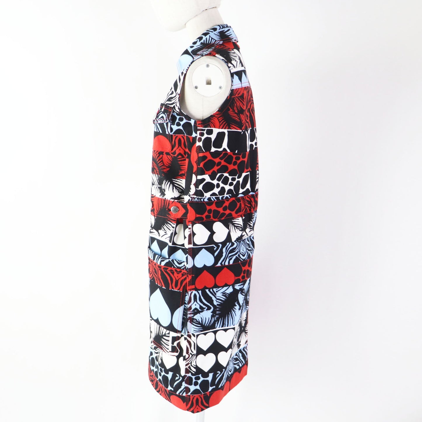 HERMES one piece 3E0551D1 Outer: 98% cotton, Outer: 2% polyurethane, Lining: 64% cotton, Lining: 33% rayon, Lining: 3% polyurethane, Leather: Cowhide Multi Wild print denim dress Women 34