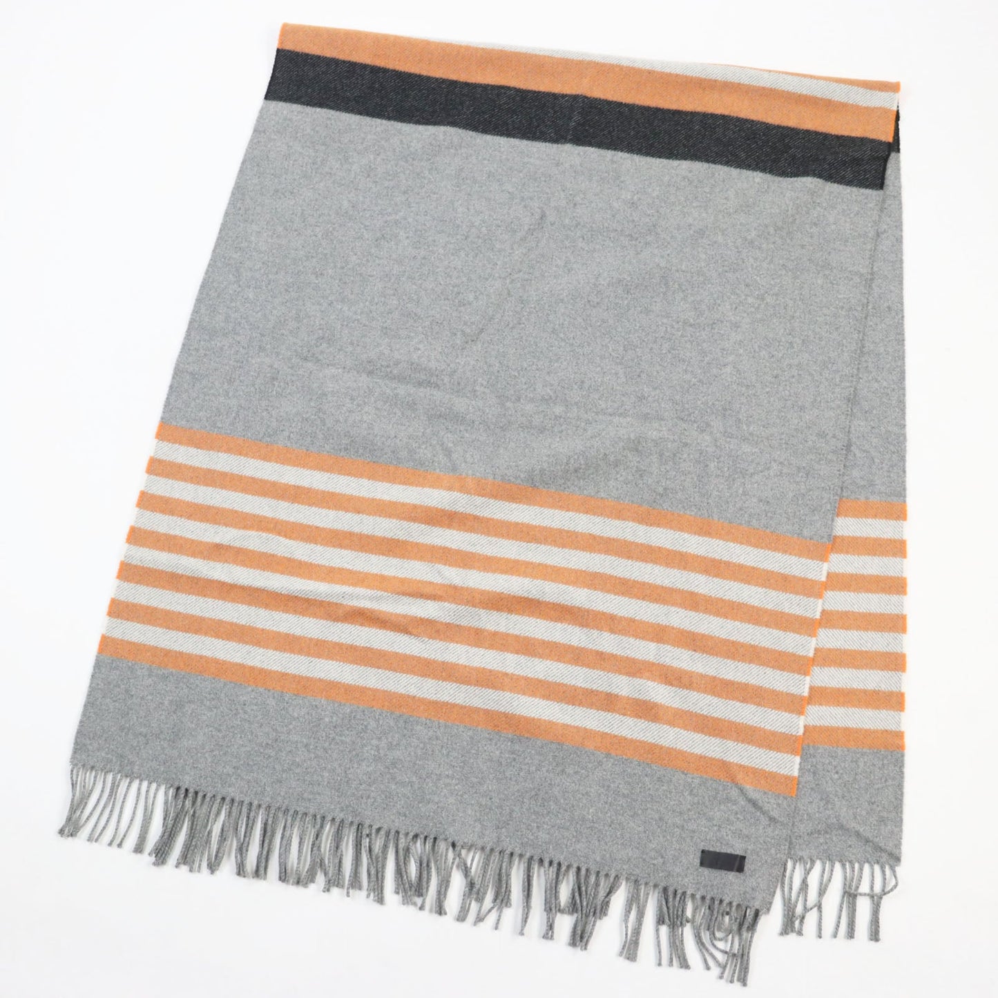 HERMES Scarf Main: 100% cashmere, part: leather Gray type Orange mens
