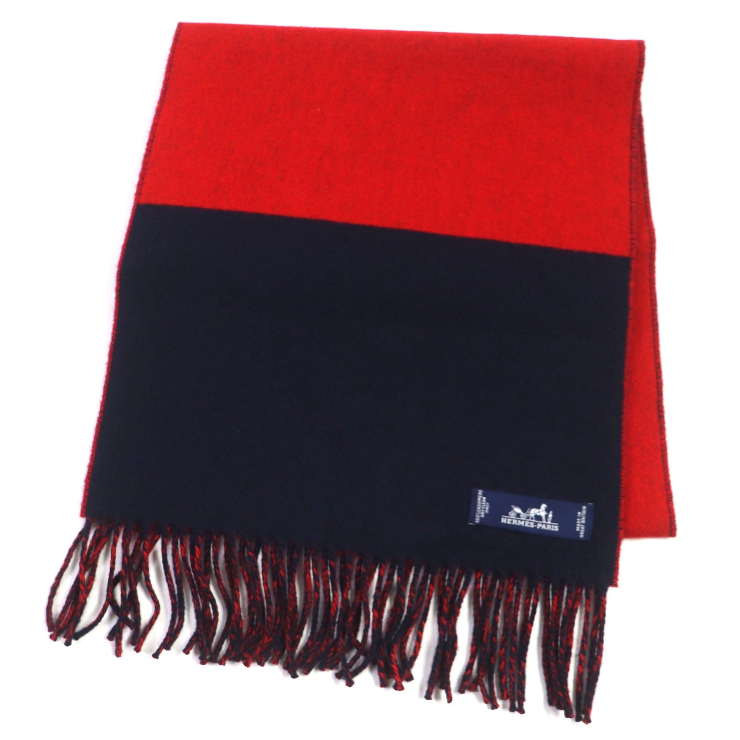 HERMES Scarf H258091S Main: 100% cashmere MARINE/ROUGE mens