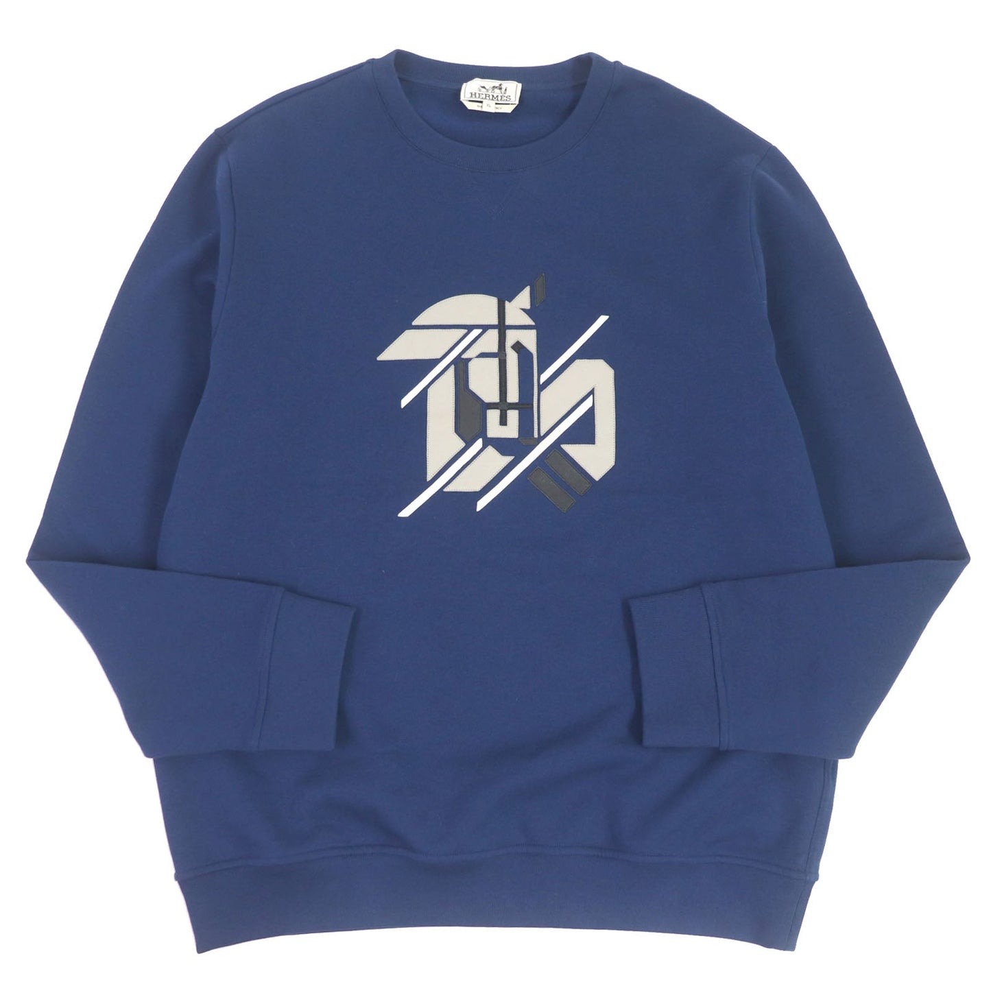 HERMES sweat Main: 100% cotton, Rib: 90% cotton, 10% polyurethane, Part: Sheep leather blue Chevaux en symmetry mens XL