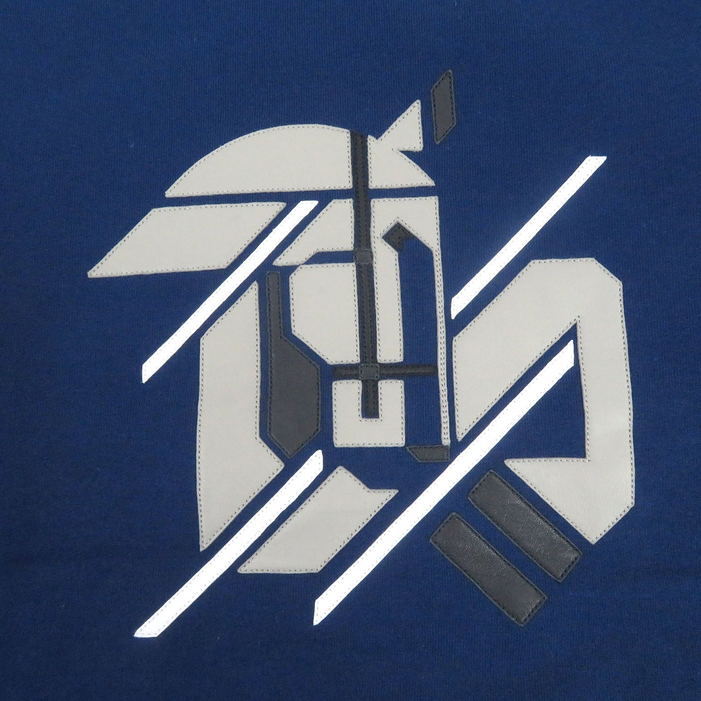 HERMES sweat Main: 100% cotton, Rib: 90% cotton, 10% polyurethane, Part: Sheep leather blue Chevaux en symmetry mens XL