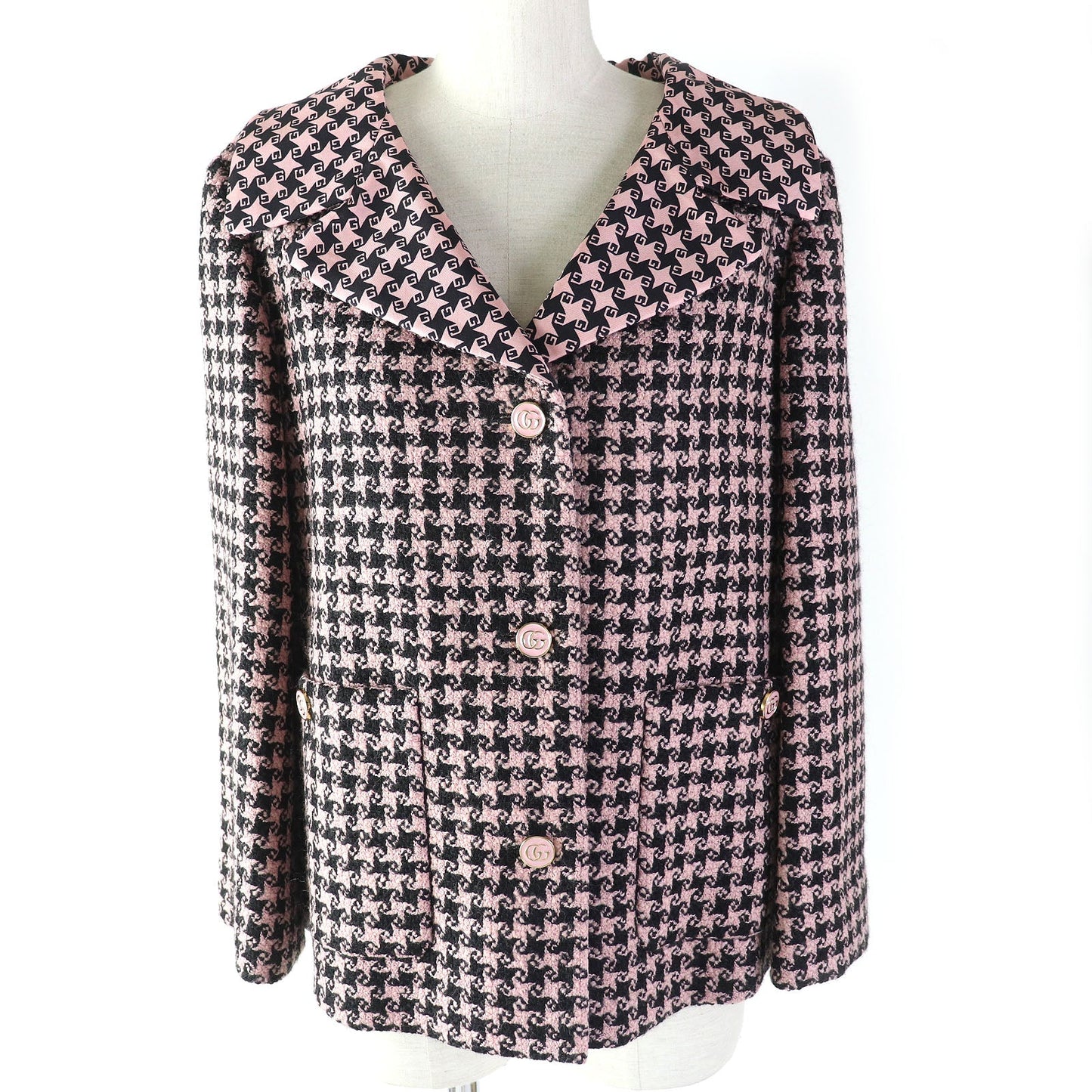 GUCCI tailored jacket 674323 Main: 90% wool, Main: 10% polyamide (nylon), Lining: 100% silk Pink black Women 40