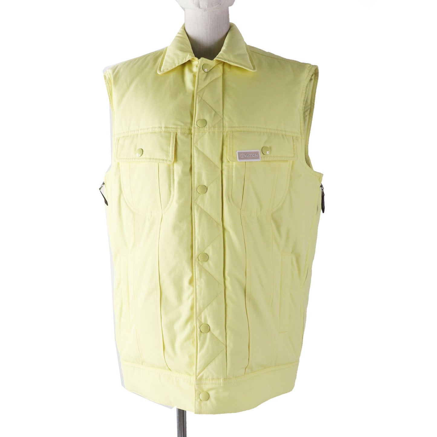 LOUIS VUITTON Down vest Outer: 100% cotton, Lining: 75% polyester, Lining: 25% acrylic, Filling: 90% down, Filling: 10% feather, Part: PVC Light yellow Women 34
