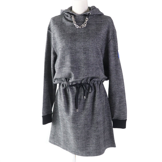 LOUIS VUITTON one piece 1AC3MF Outer: 100% wool, Lining: 100% cotton, Part: 90% wool, Part: 8% nylon, Part: 2% polyurethane, Patch: 100% cotton PVC coated sheep leather Gray black Prince of Wales Hoodie Dress Women M