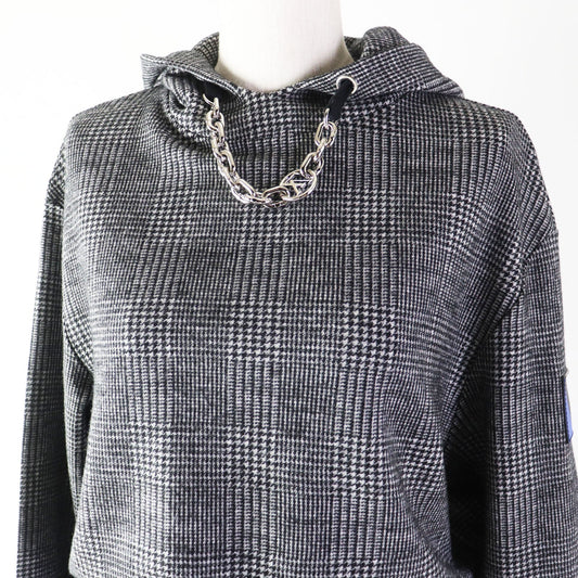 LOUIS VUITTON one piece 1AC3MF Outer: 100% wool, Lining: 100% cotton, Part: 90% wool, Part: 8% nylon, Part: 2% polyurethane, Patch: 100% cotton PVC coated sheep leather Gray black Prince of Wales Hoodie Dress Women M