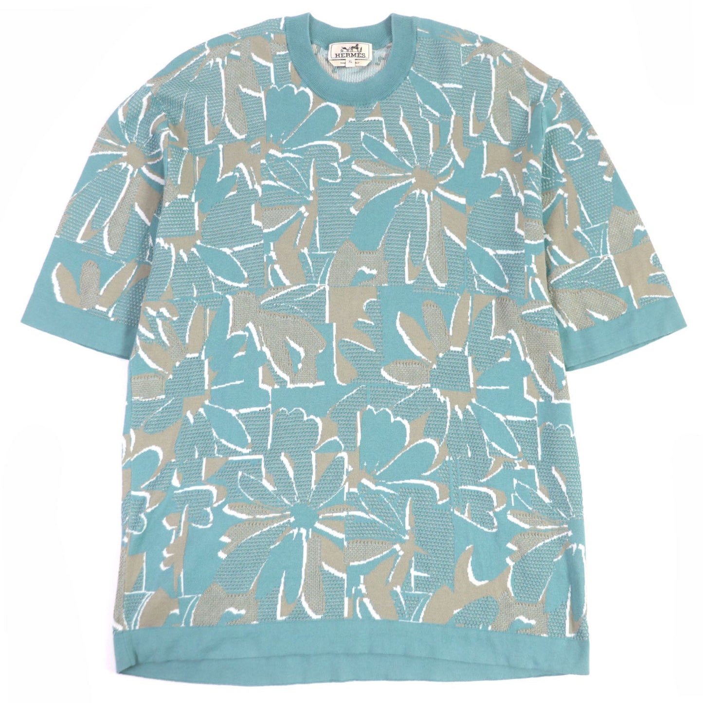 HERMES Short sleeve knit Main: 100% cotton Light blue mens XL