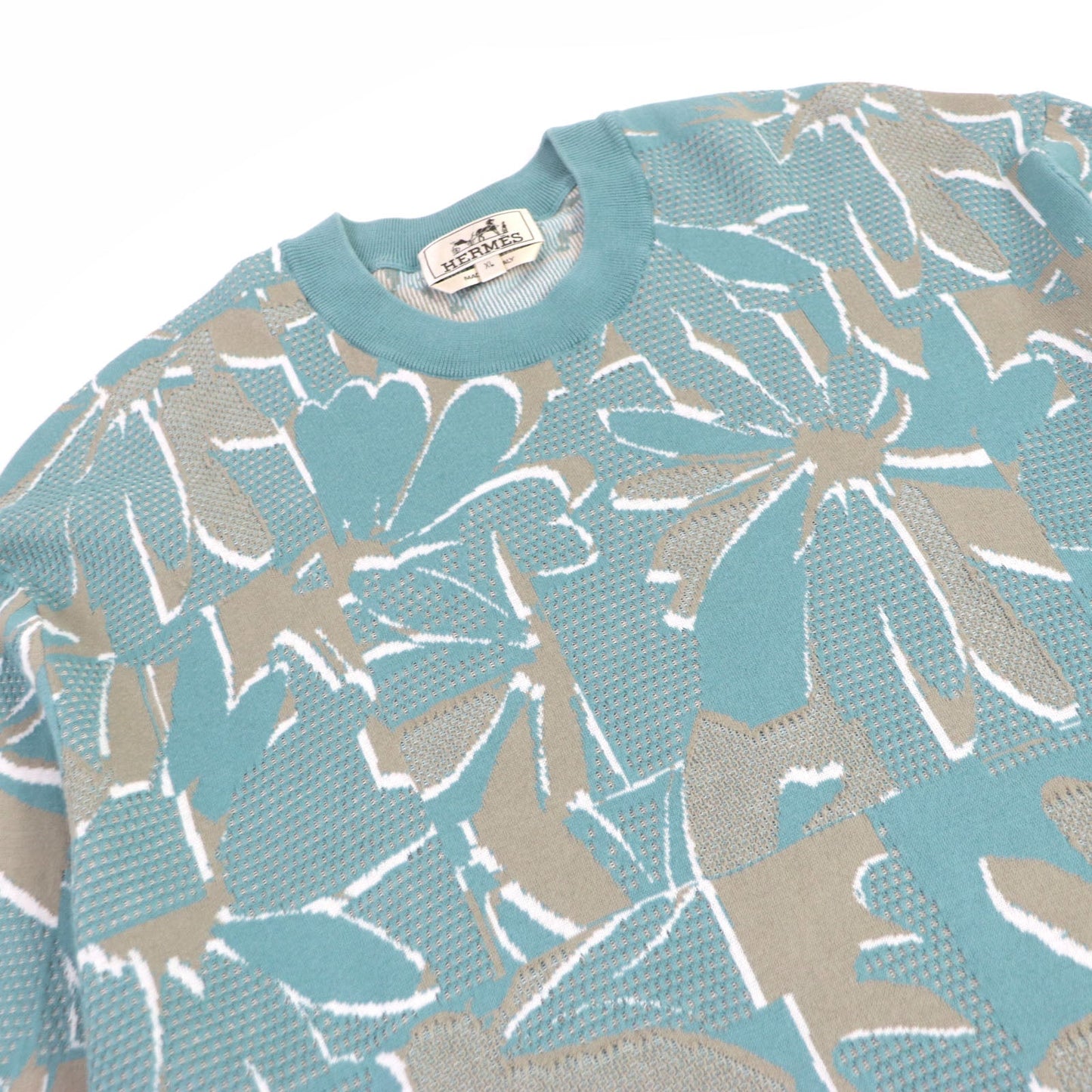 HERMES Short sleeve knit Main: 100% cotton Light blue mens XL