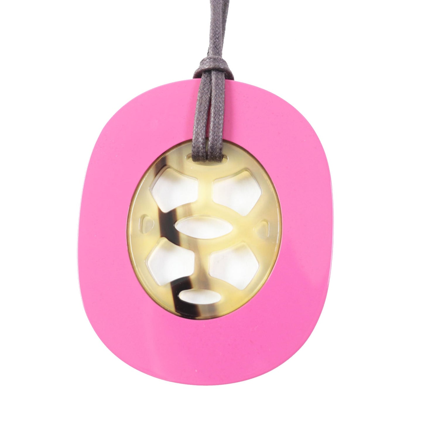 HERMES Necklace Buffalo horn, lacquer, leather pink Lift GM Women