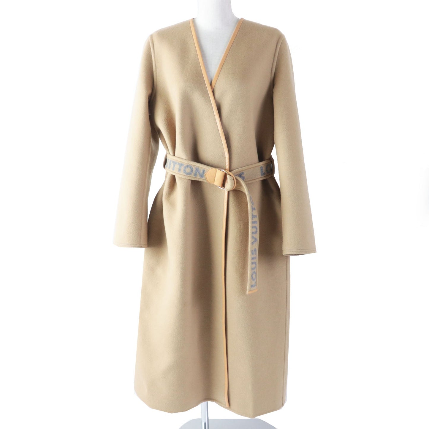LOUIS VUITTON coat Outer: 99% wool, Outer: 1% silk, Lining: 53% rayon, Lining: 47% cupra, Leather part: sheepskin Synthetic leather part: 100% polyester PVC coating Belt: 99% wool, 1% silk Belt leather part: cowhide beige Women 38