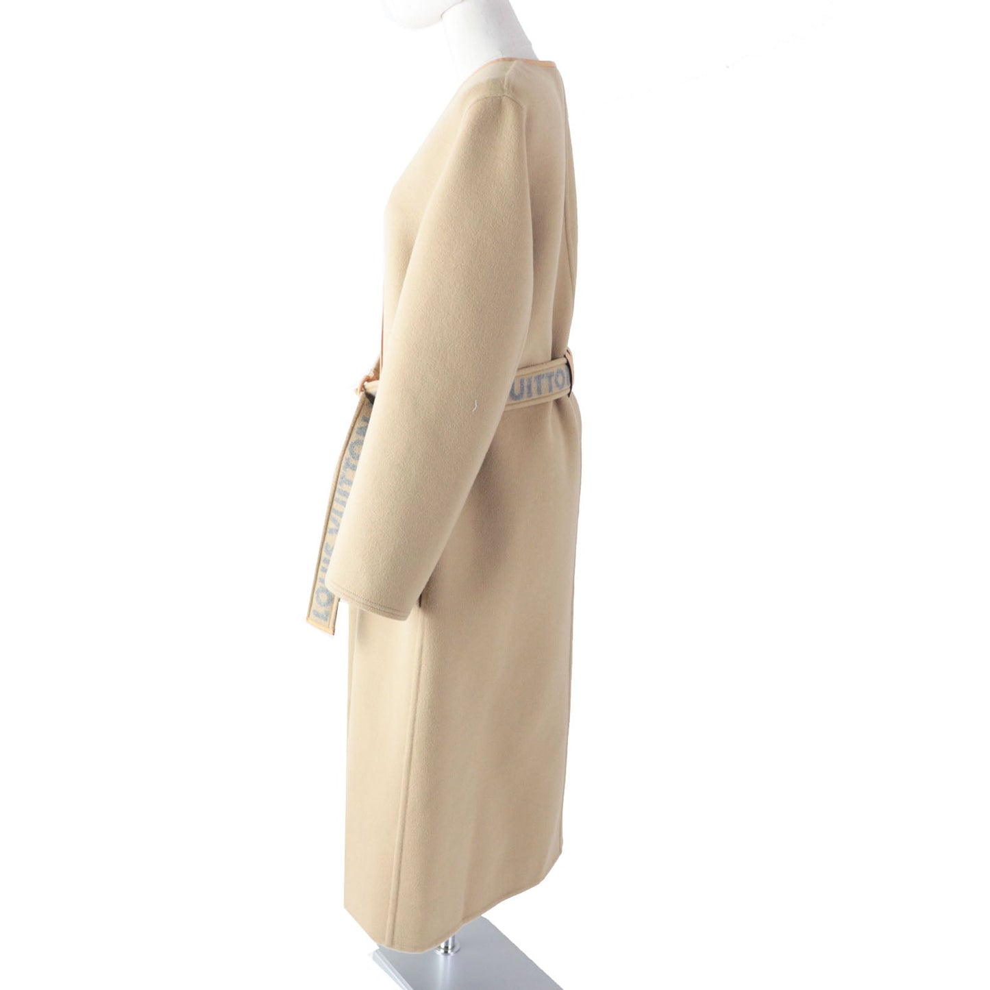 LOUIS VUITTON coat Outer: 99% wool, Outer: 1% silk, Lining: 53% rayon, Lining: 47% cupra, Leather part: sheepskin Synthetic leather part: 100% polyester PVC coating Belt: 99% wool, 1% silk Belt leather part: cowhide beige Women 38