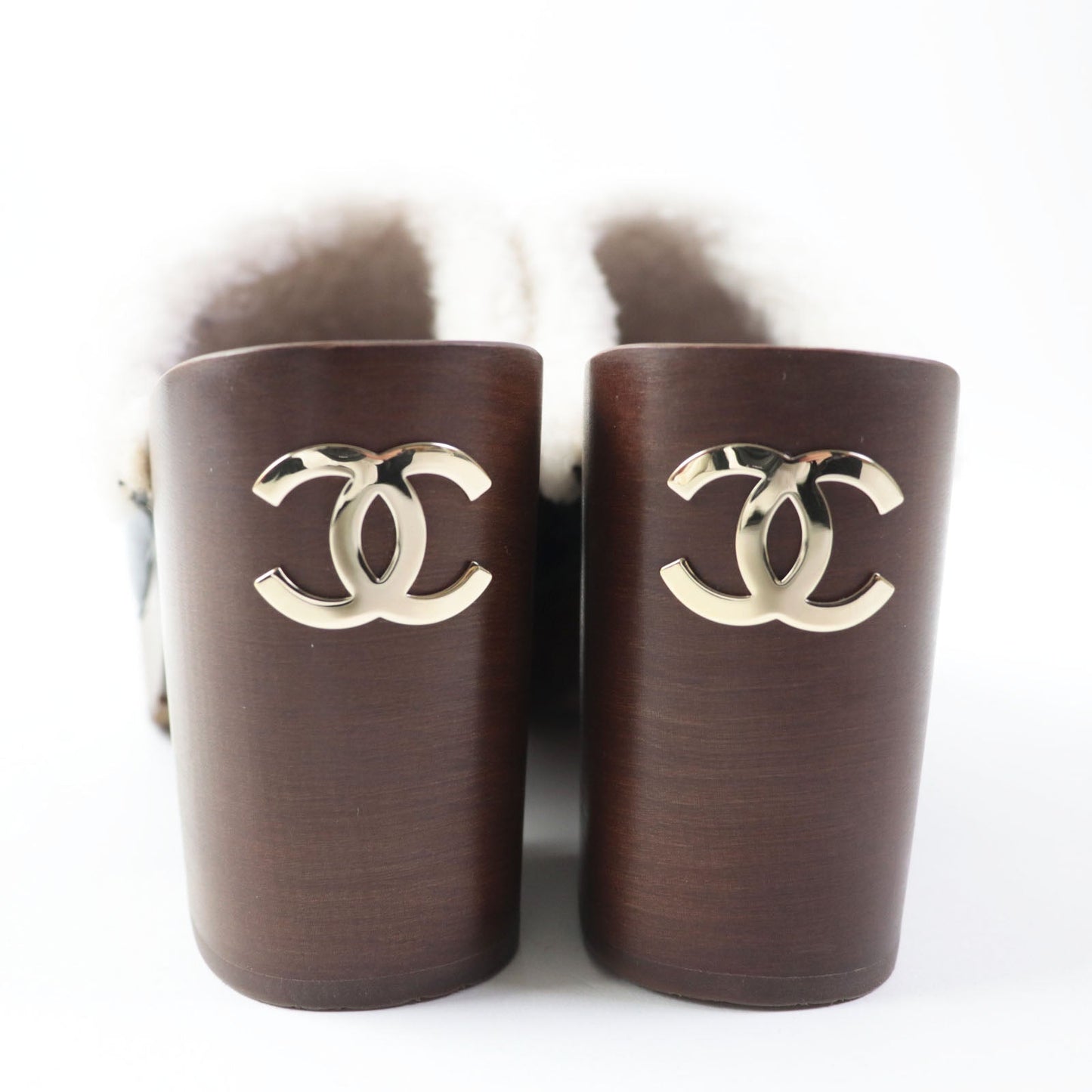 CHANEL Sandals G35368 Sheepskin Wood type Black brown Women 36