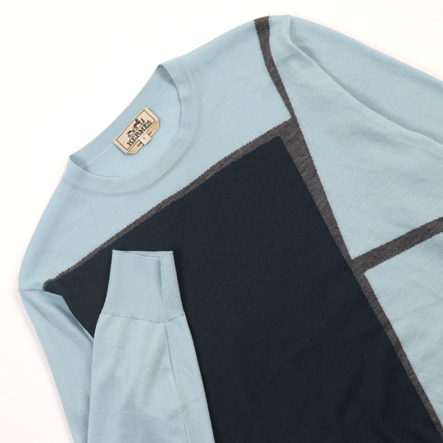 HERMES knit Main: 80% cashmere, Main: 20% silk Blue type mens S
