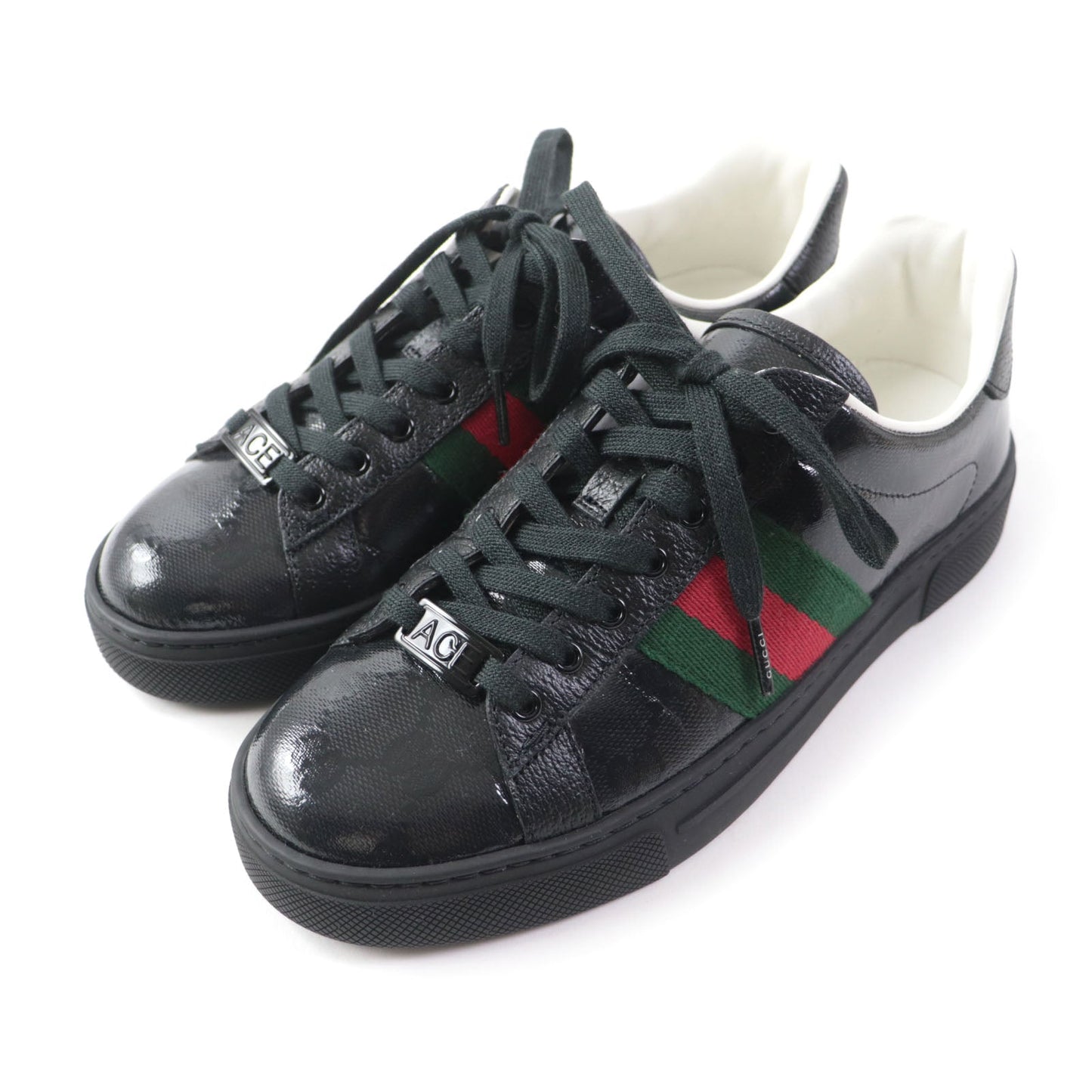 GUCCI Low cut sneakers 760774 Main: Leather black Ace Web stripe women's sneakers Women 35