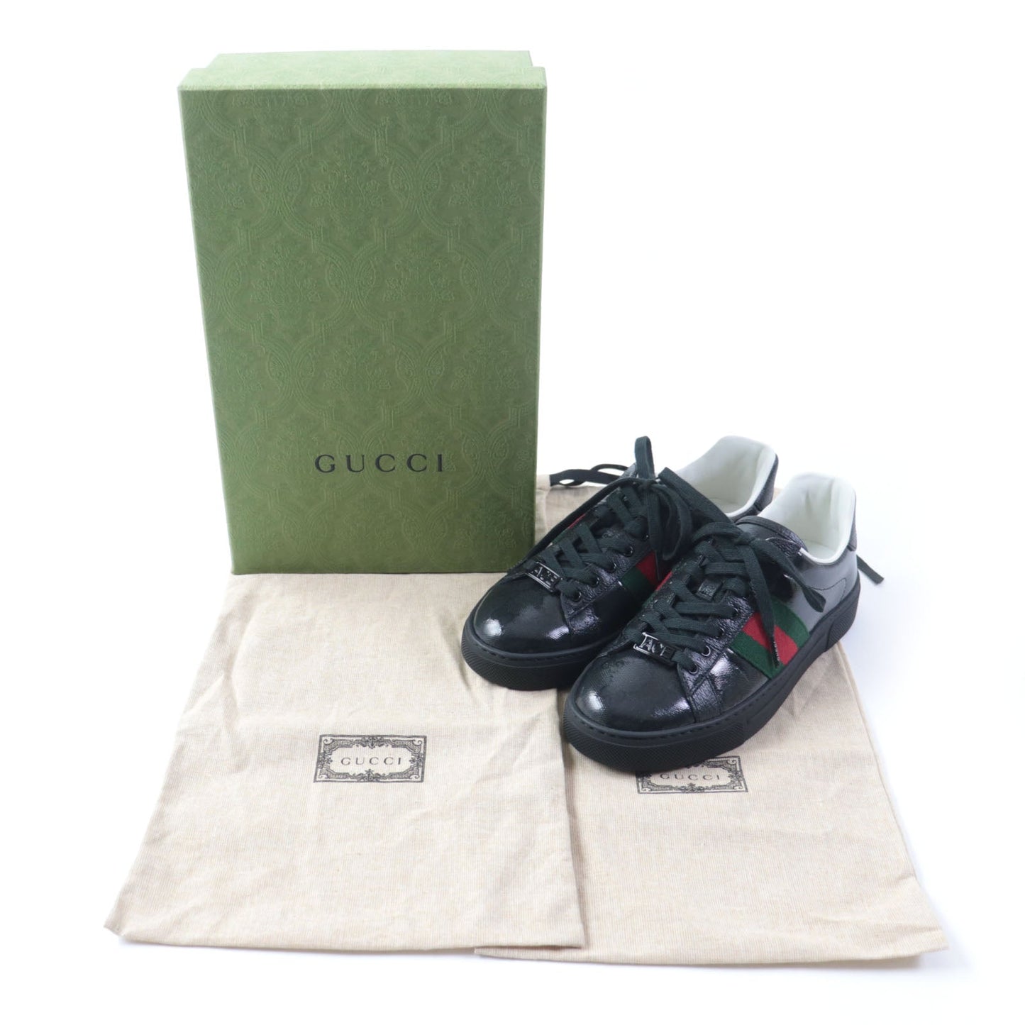 GUCCI Low cut sneakers 760774 Main: Leather black Ace Web stripe women's sneakers Women 35