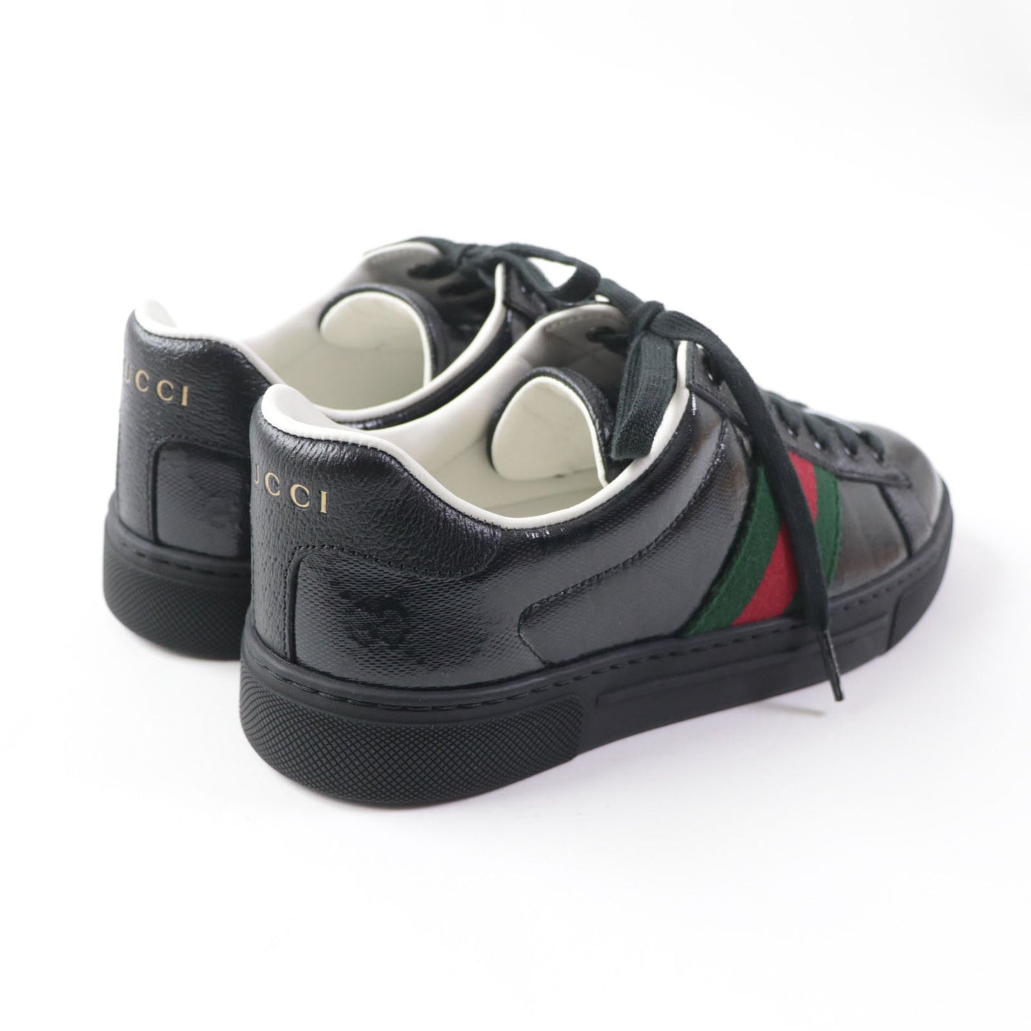 GUCCI Low cut sneakers 760774 Main: Leather black Ace Web stripe women's sneakers Women 35
