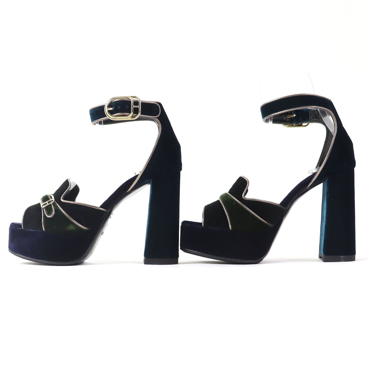 HERMES Sandals Velor Navy Ankle With Strap Chunky Heel Violetta Women 36