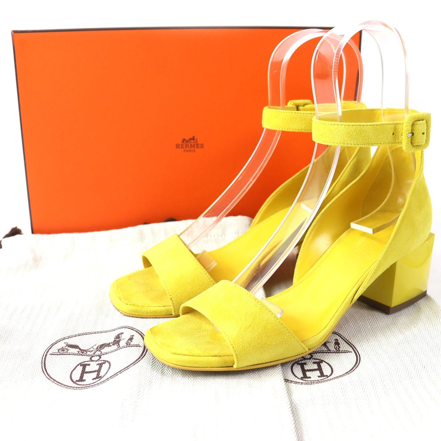HERMES Sandals 211054Z Main: Suede leather yellow Choc Women 36