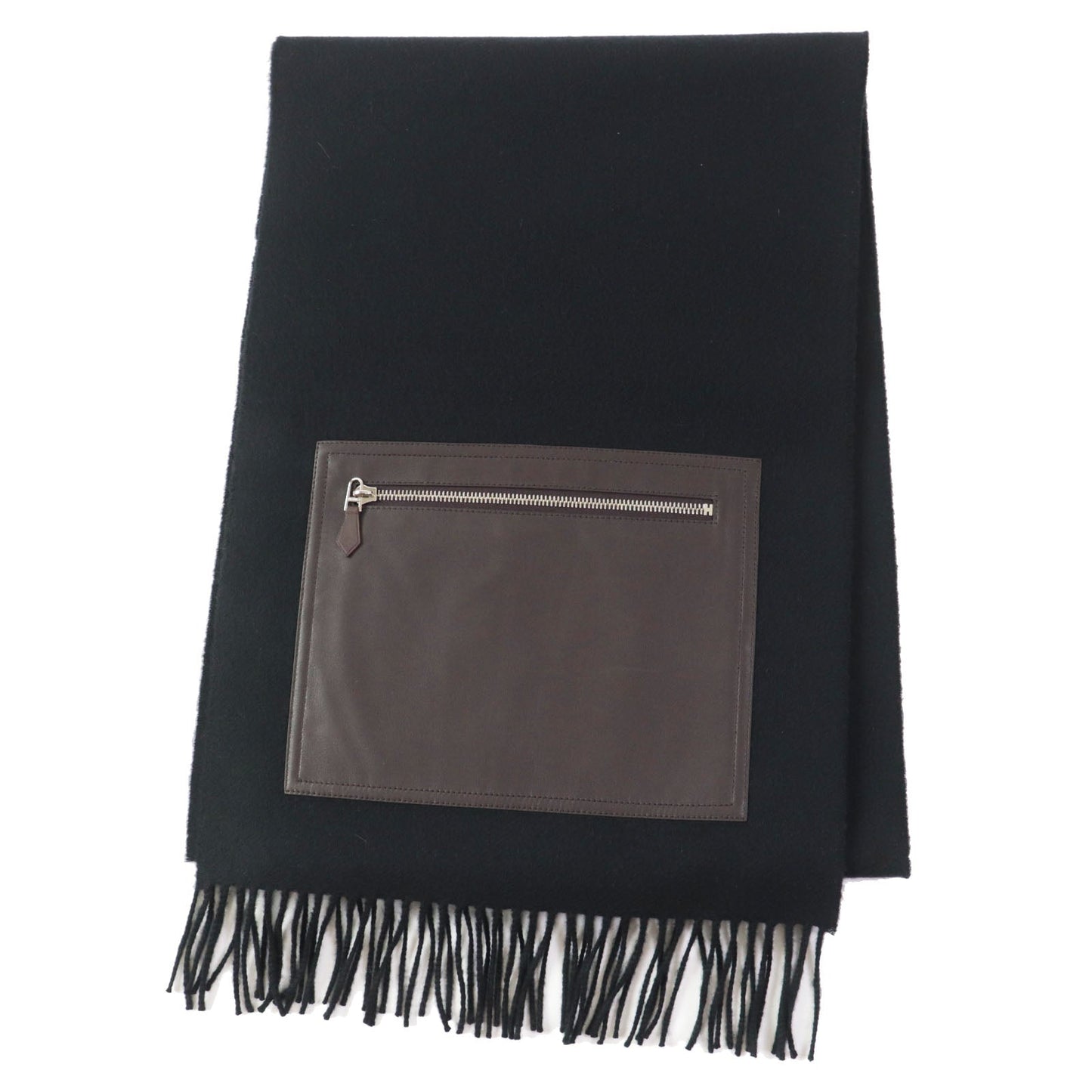 HERMES Scarf Main: 100% cashmere, Lining: 100% silk, Leather part: sheepskin black Escharp Pocket Silk In Women