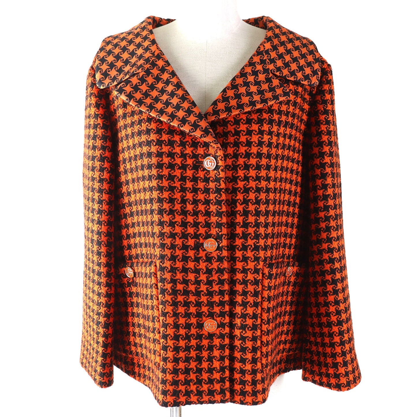 GUCCI coat Outer: 90% wool, Outer: 10% nylon, Lining: 100% silk Orange black 674323 Women 42