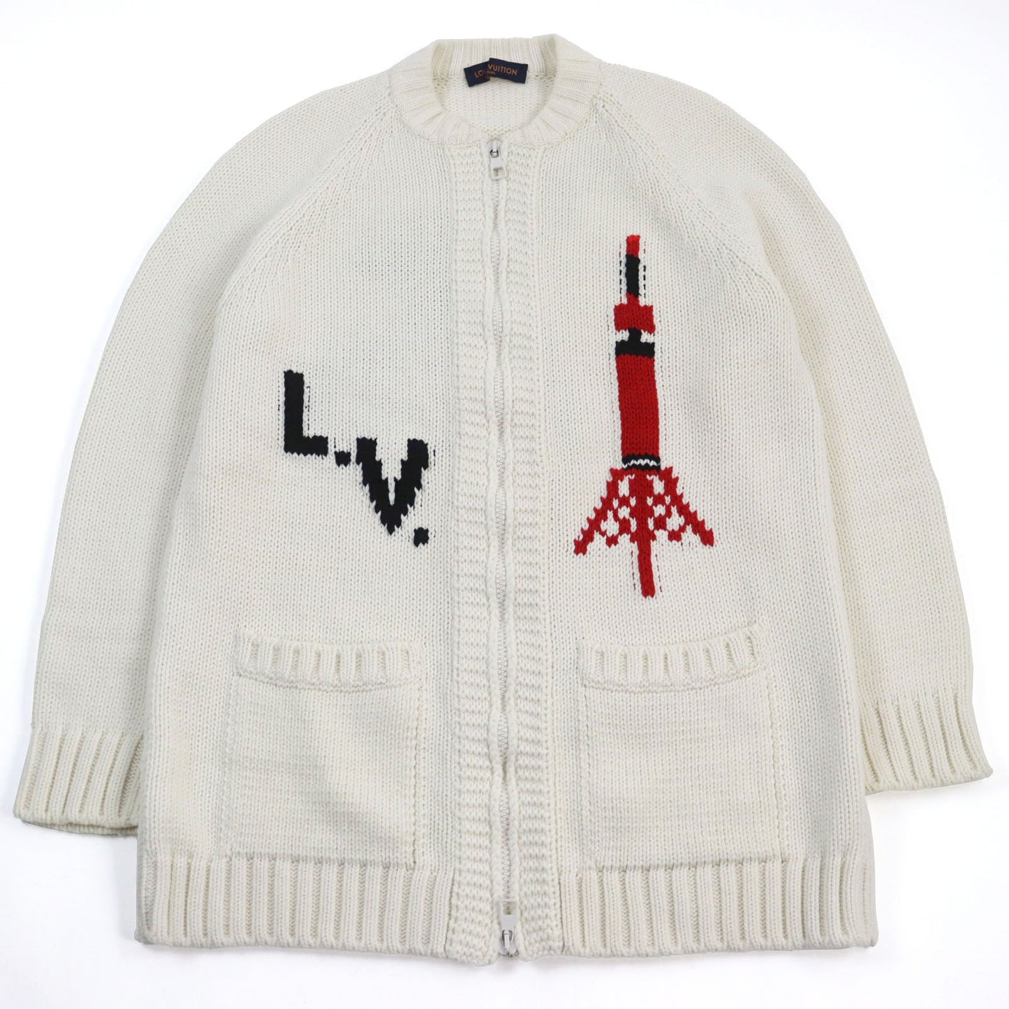LOUIS VUITTON cardigan HHN15W Main: 100% wool off white Baseball zip-up knit long cardigan mens XL