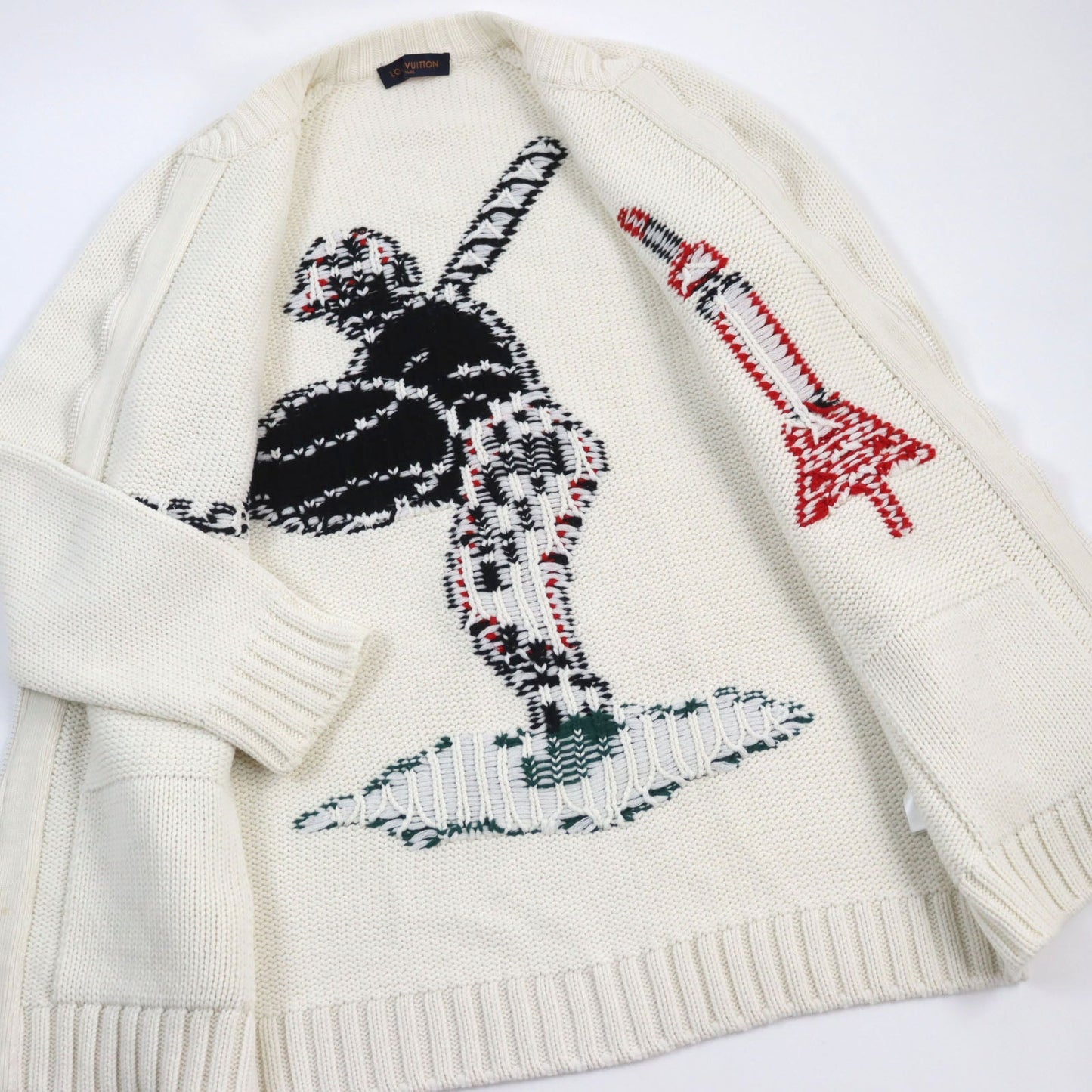 LOUIS VUITTON cardigan HHN15W Main: 100% wool off white Baseball zip-up knit long cardigan mens XL