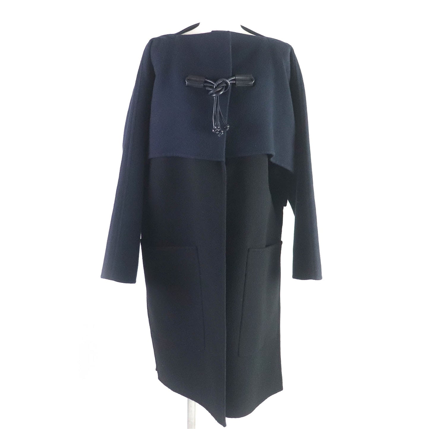 HERMES coat 2H0114DB Main: 100% cashmere, part: lamb leather Black navy Women 36