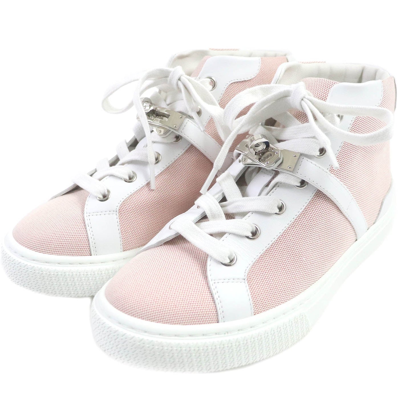 HERMES High cut sneakers Canvas, leather White pink Daydream Women 36.5