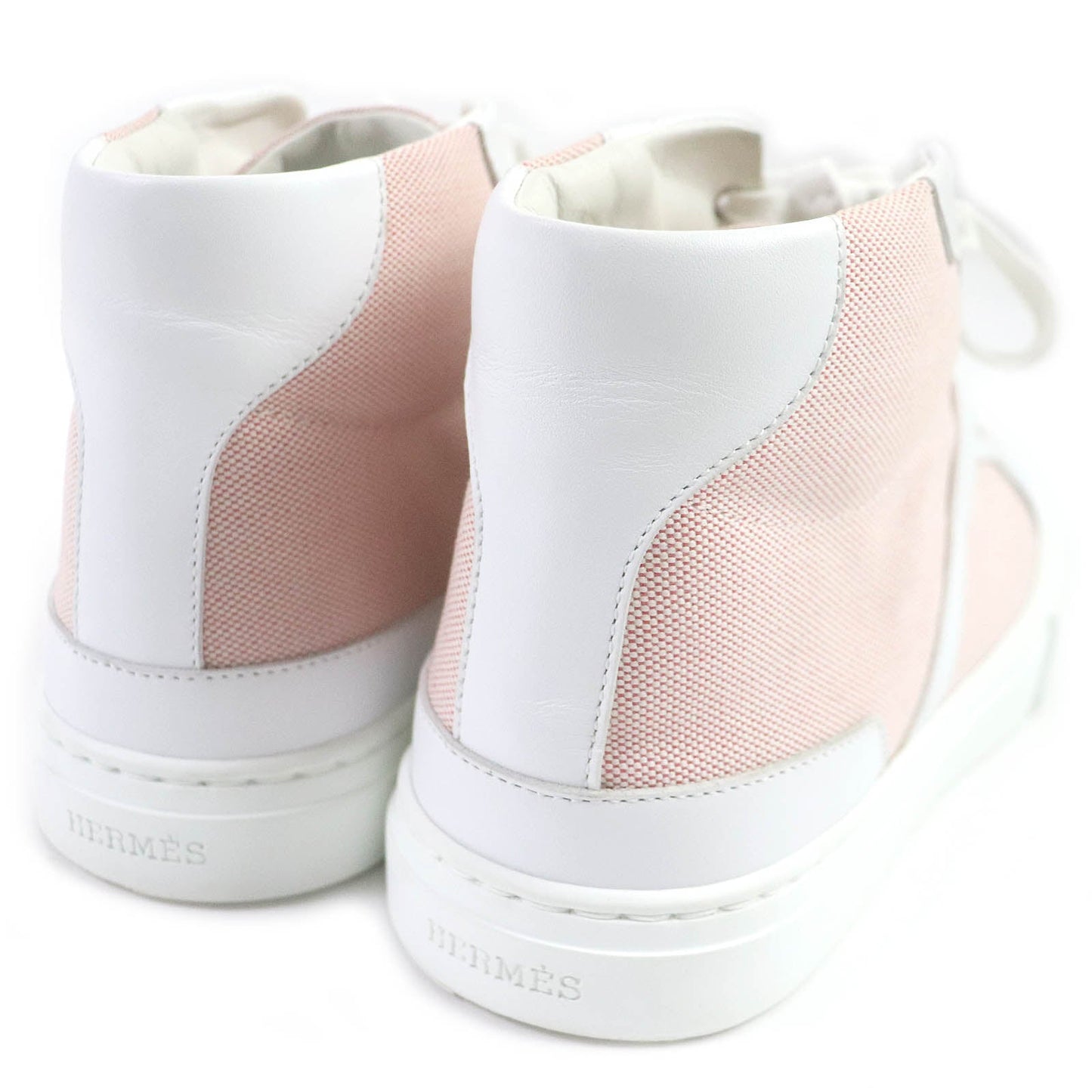 HERMES High cut sneakers Canvas, leather White pink Daydream Women 36.5