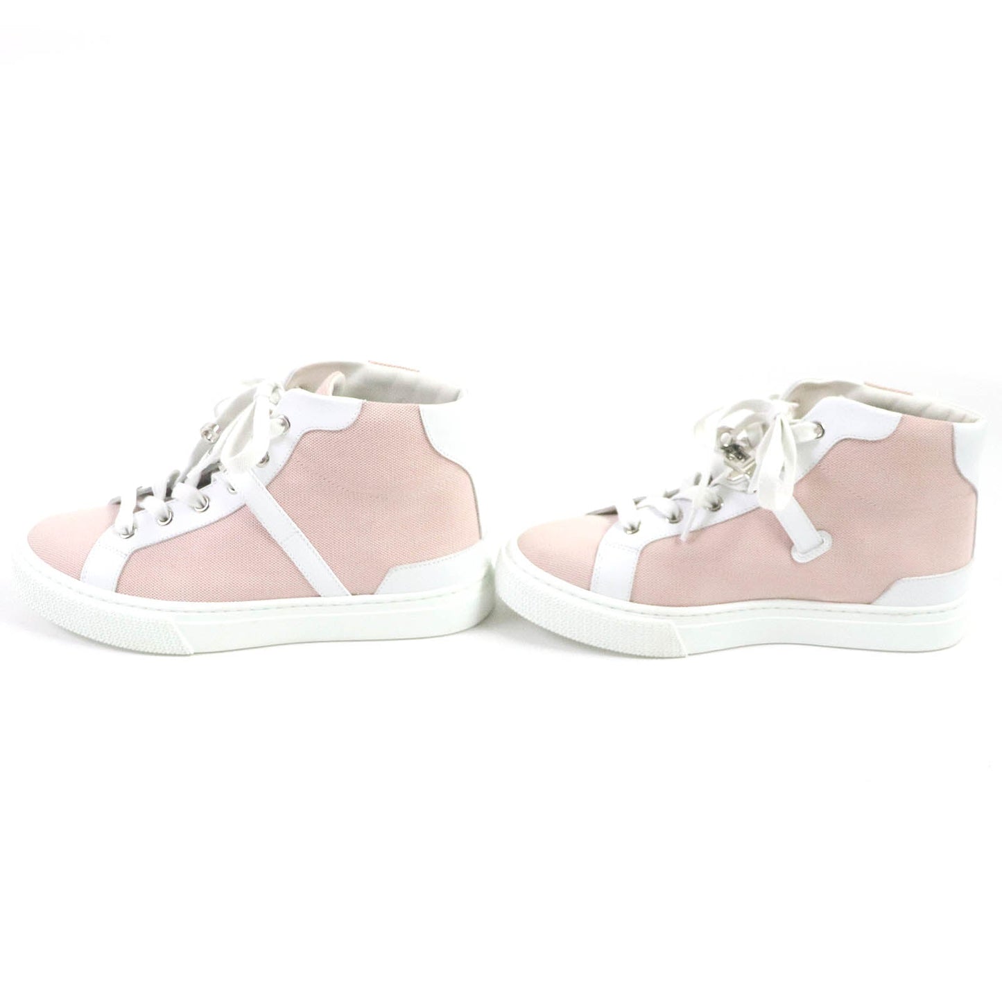 HERMES High cut sneakers Canvas, leather White pink Daydream Women 36.5