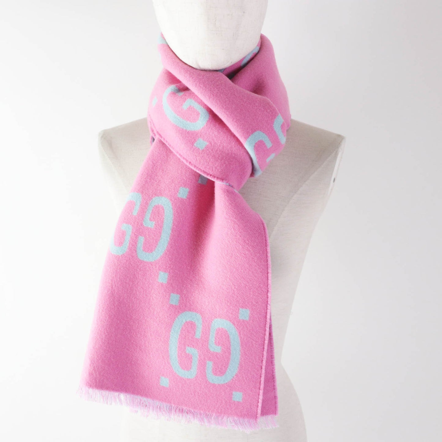 GUCCI Scarf 505395 Main: 91% wool, Main: 9% silk Pink light blue Women