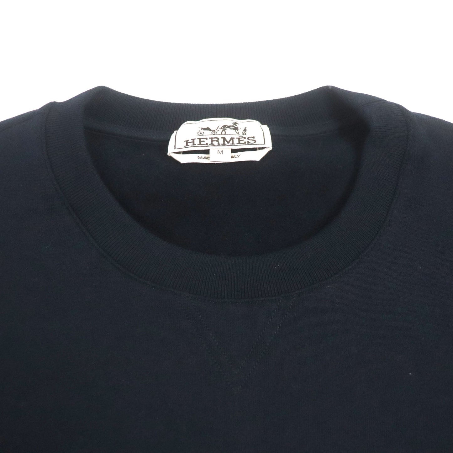 HERMES pullover Main: 100% cotton, Leather: Sheepskin Rib: 90% cotton, 10% polyurethane Navy Chevaux Symetrie mens M