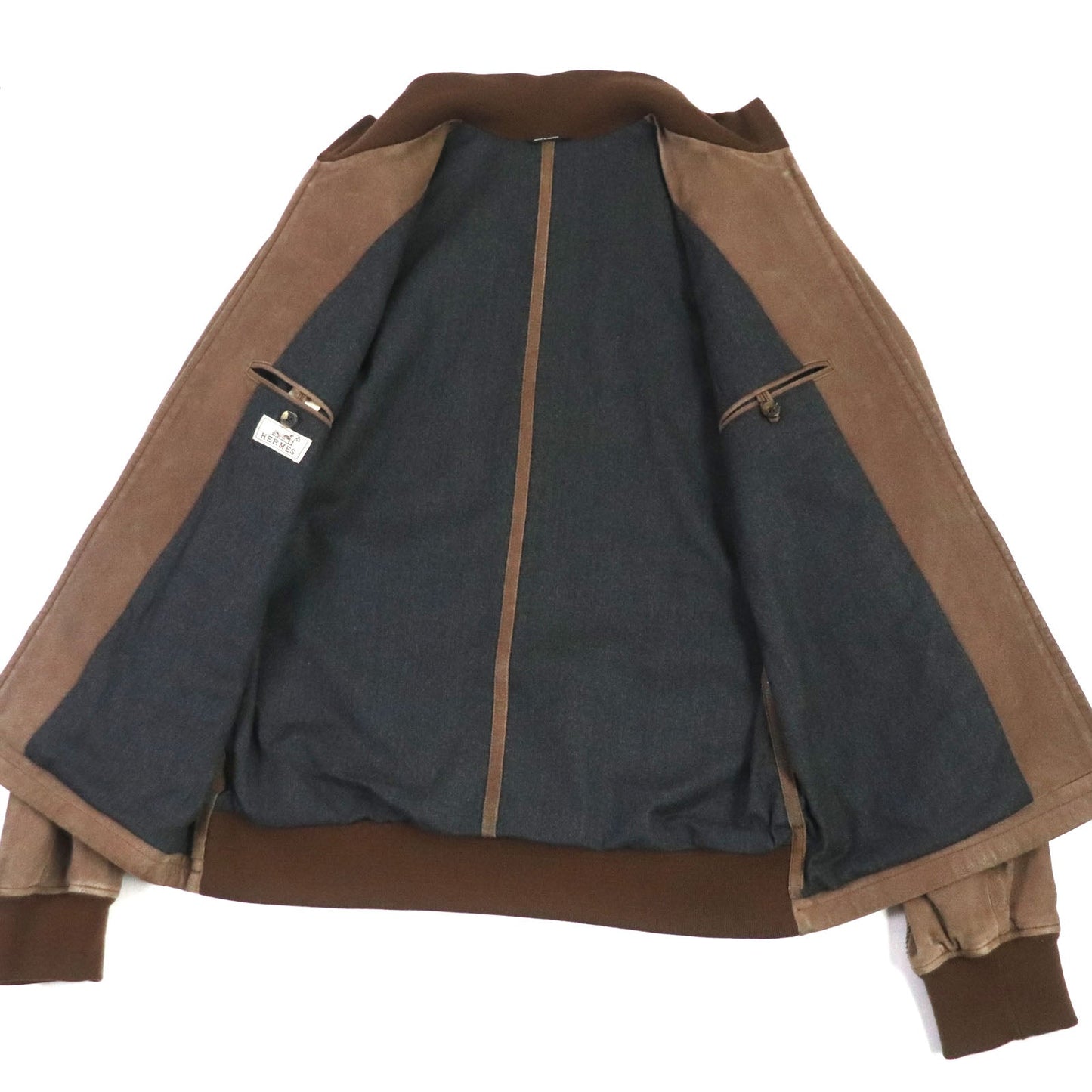 HERMES Blouson Main: Lamb leather, Part: Lamb leather, Lining: 100% wool, Lining: 100% rayon, Knitted part: 100% wool Brown mens 52