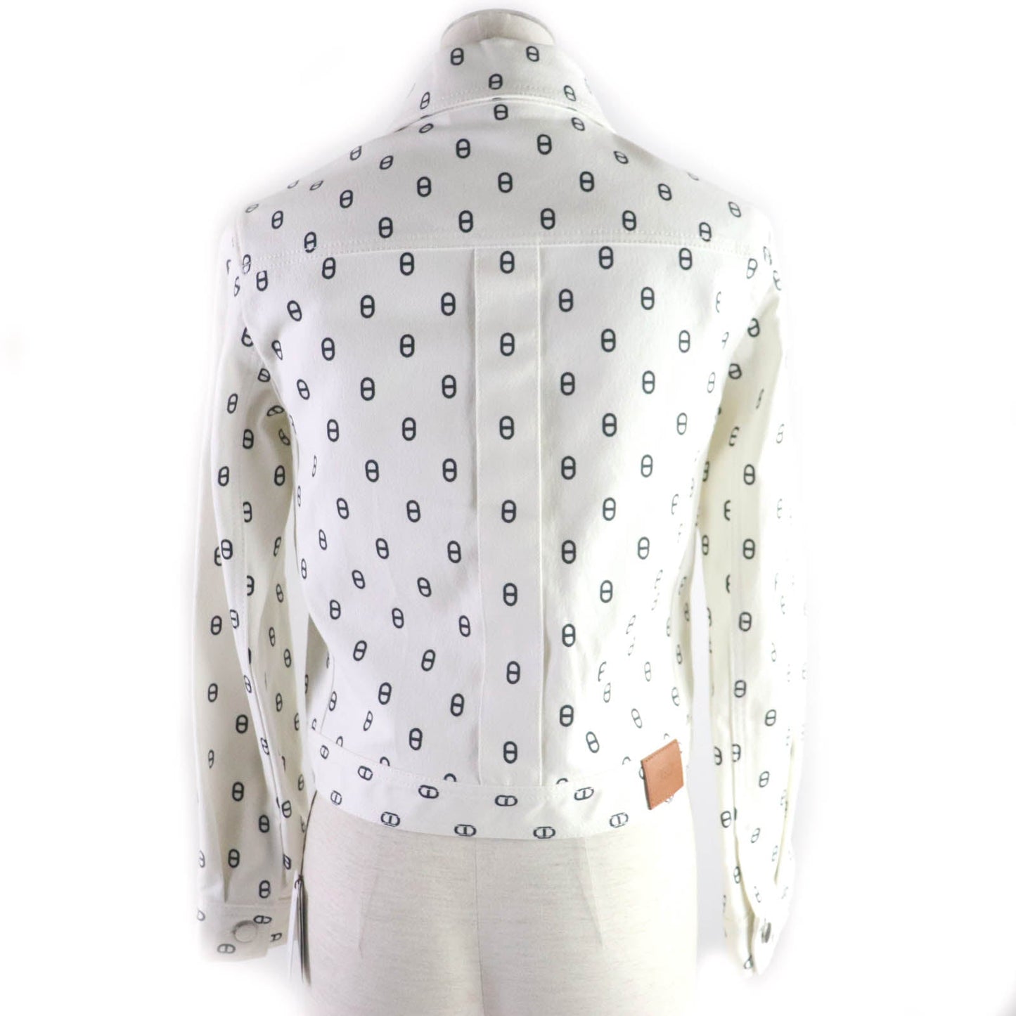 HERMES Denim Jacket Outer: 98% cotton, Outer: 2% polyurethane, Part: leather, Lining: 100% cotton White navy Women 40