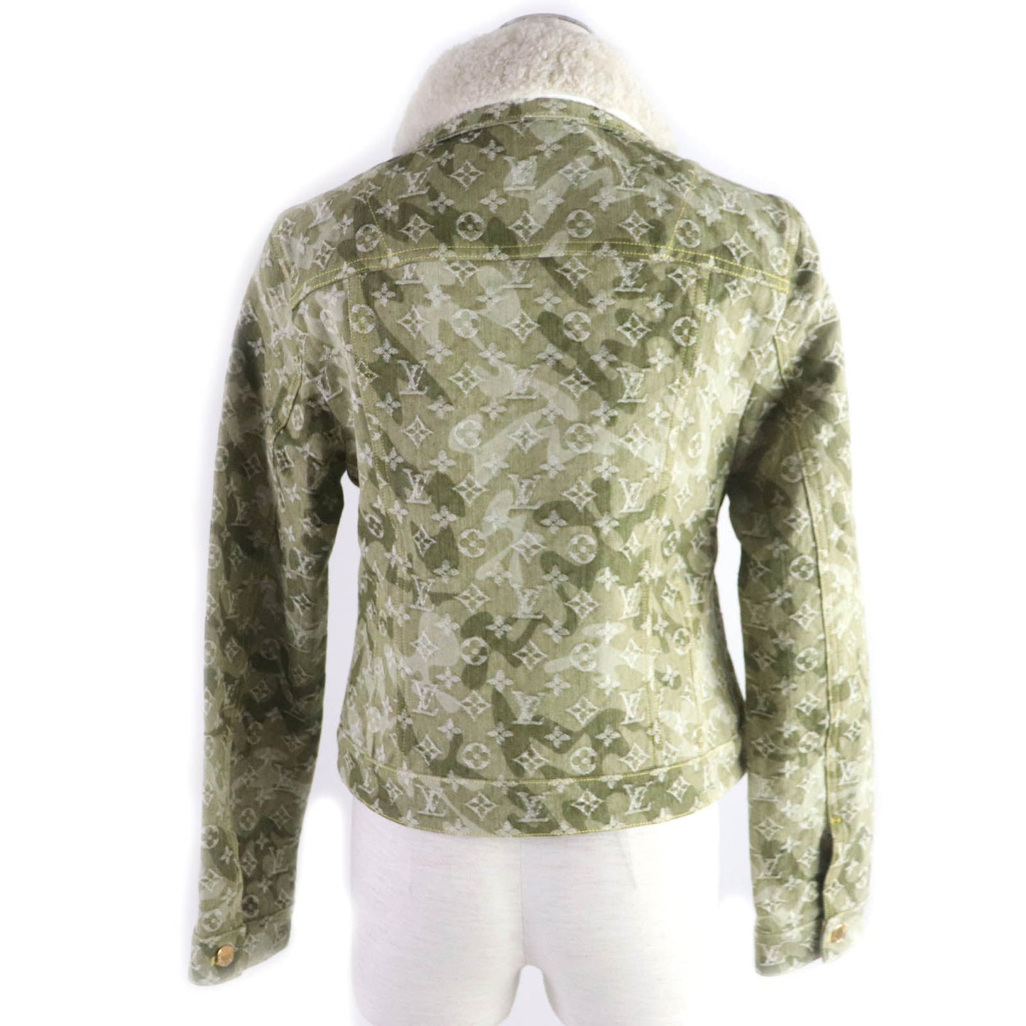LOUIS VUITTON Denim Jacket Main: 100% cotton, Fur: Mouton khaki Monogrammed Lines Women 40
